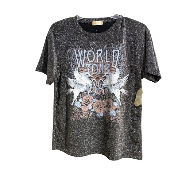 Altar'd State Shimmer Glitter World Tour 1987 Oversized Tee Size XSmall NEW - Picture 1 of 8